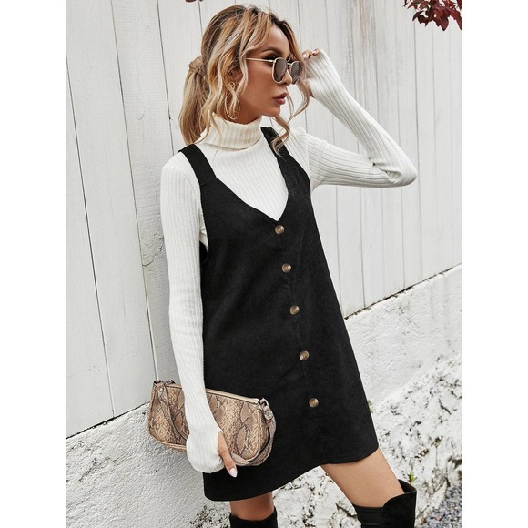 WILA Dresses & Skirts - Button down Corduroy Overall Dress (without tee) black